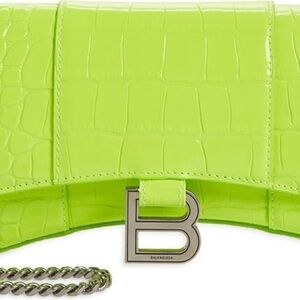 Balenciaga Hourglass Croc Embossed Leather Wallet on a Chain